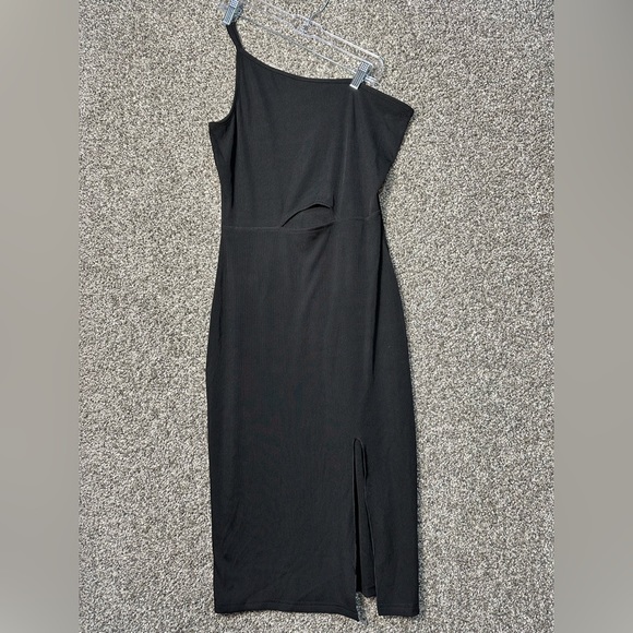 NWT One Shoulder Ribbed Knit Cutout Side Slit Dress Size Medium - Picture 3 of 5